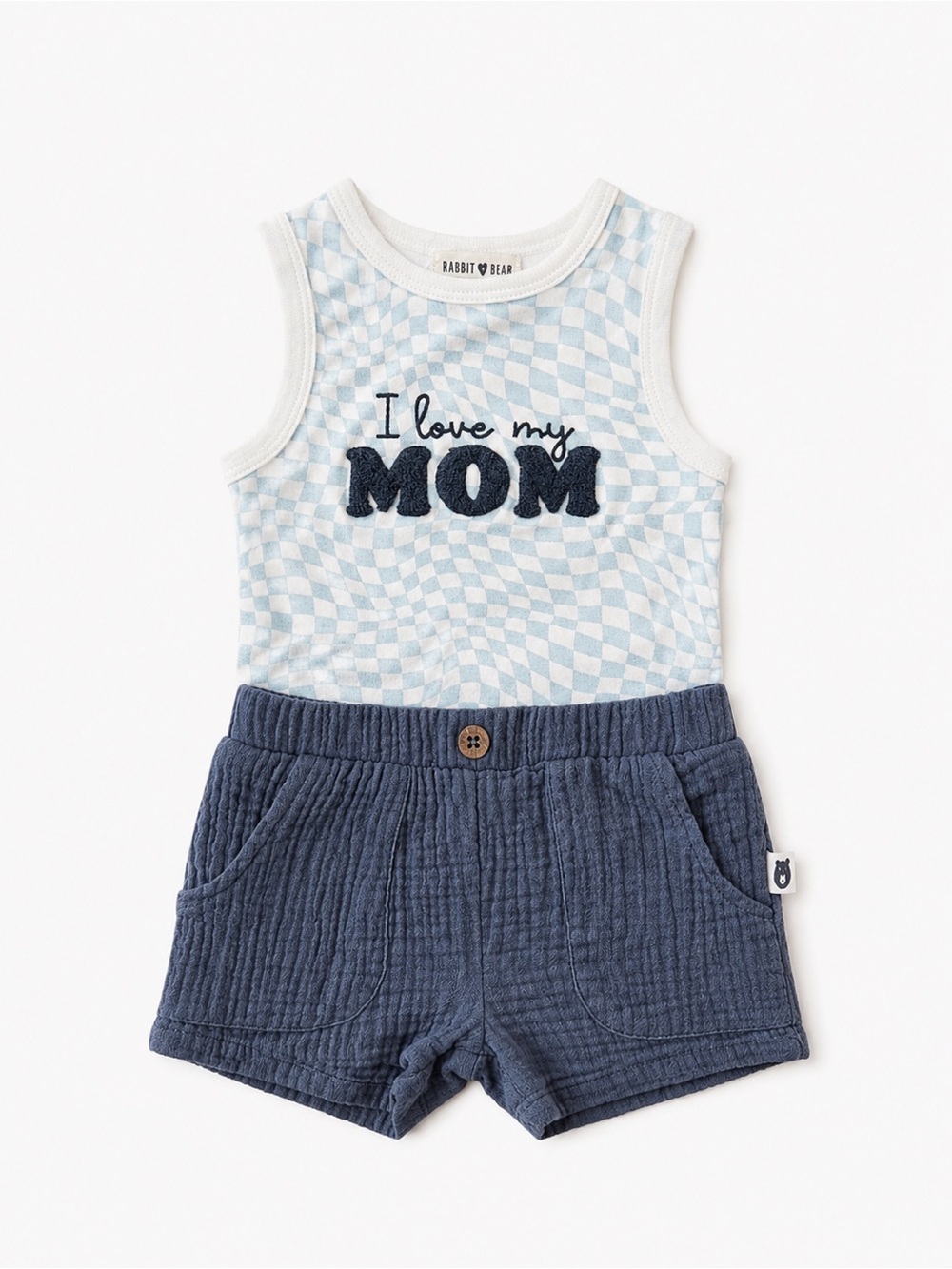 Rabbit + Bear "I Love My Mom" Blue Tank and Shorts Set